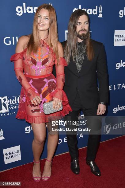 Jennifer Akerman and Tom Payne attend the 29th Annual GLAAD Media Awards - Arrivals at The Beverly Hilton Hotel on April 12, 2018 in Beverly Hills,...