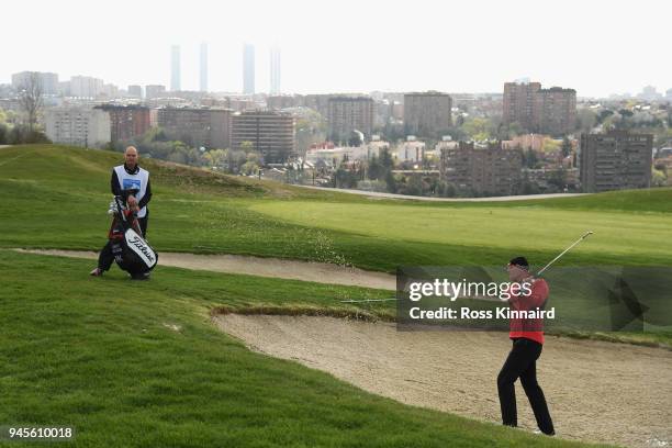 Robert Karlsson of Sweden plays his second shot on the 13th hole during day two of the Open de Espana at Centro Nacional de Golf on April 13, 2018 in...