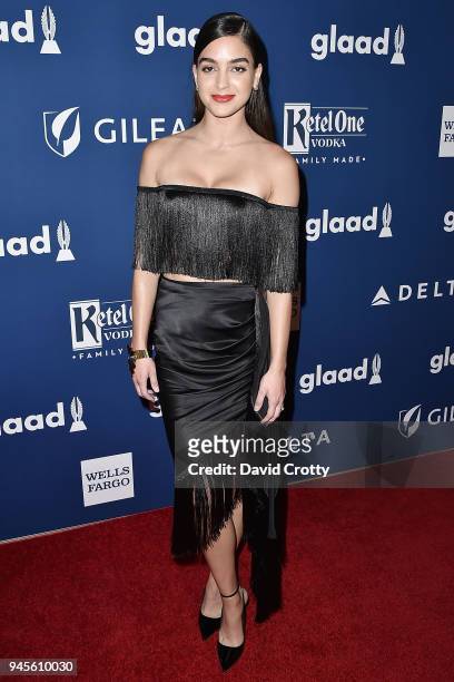 Melissa Barrera attends the 29th Annual GLAAD Media Awards - Arrivals at The Beverly Hilton Hotel on April 12, 2018 in Beverly Hills, California.