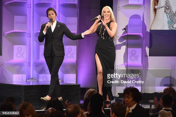 Dana Goldberg and Erika Jayne attend the 29th Annual GLAAD Media Awards - Arrivals at The Beverly Hilton Hotel on April 12, 2018 in Beverly Hills,...