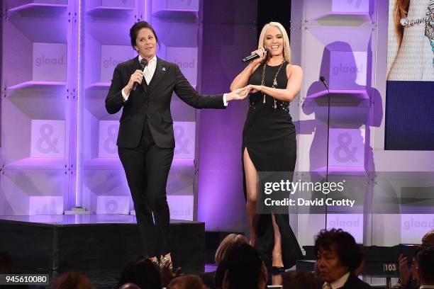 Dana Goldberg and Erika Jayne attend the 29th Annual GLAAD Media Awards - Arrivals at The Beverly Hilton Hotel on April 12, 2018 in Beverly Hills,...