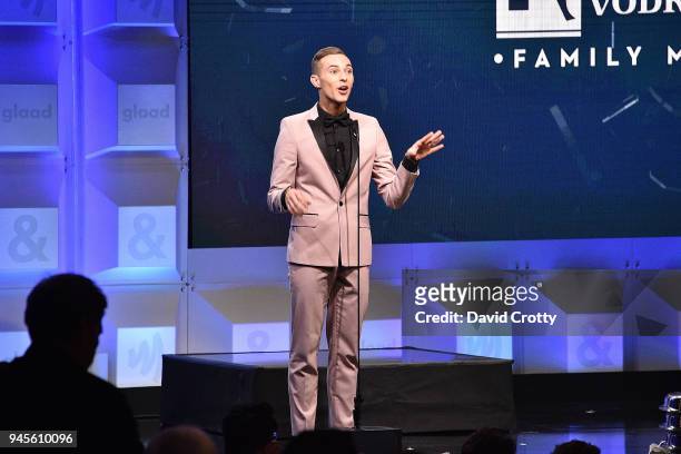 Adam Rippon attends the 29th Annual GLAAD Media Awards - Arrivals at The Beverly Hilton Hotel on April 12, 2018 in Beverly Hills, California.