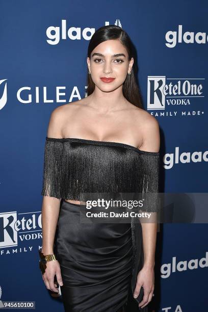 Melissa Barrera attends the 29th Annual GLAAD Media Awards - Arrivals at The Beverly Hilton Hotel on April 12, 2018 in Beverly Hills, California.
