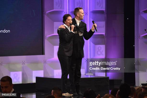 Dana Goldberg and Justin Tranter attend the 29th Annual GLAAD Media Awards - Arrivals at The Beverly Hilton Hotel on April 12, 2018 in Beverly Hills,...