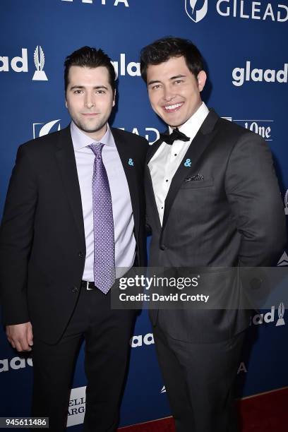 Freddie Smith and Christopher Sean attend the 29th Annual GLAAD Media Awards - Arrivals at The Beverly Hilton Hotel on April 12, 2018 in Beverly...