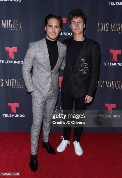 Actors Diego Boneta and Juanpa Zurita attend the screening of Telemundo's 'Luis Miguel La Serie' at a Private Residence on April 12, 2018 in Beverly...