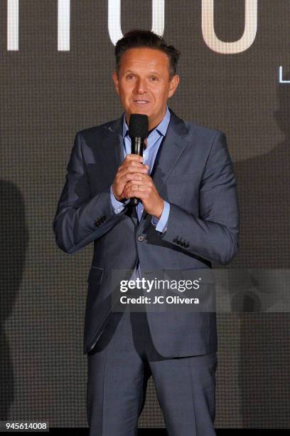 Producer Mark Burnett speaks during the screening of Telemundo's 'Luis Miguel La Serie' at a Private Residence on April 12, 2018 in Beverly Hills,...