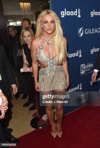 Honoree Britney Spears attends the 29th Annual GLAAD Media Awards at The Beverly Hilton Hotel on April 12, 2018 in Beverly Hills, California.