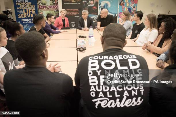 The Mayor of London Sadiq Khan meets staff and service users during a visit to youth project Spark2Life at the Greenleaf Centre, in Walthamstow, east...
