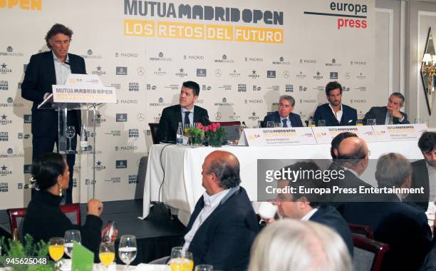 Gaspar Diez, Gerard Tsobanian, Manolo Santana, Feliciano Lopez and Asis Martin de Cabiedes attend the 'Mutua Madrid Open 'Los retos del futuro'...