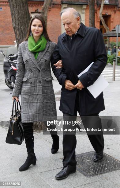 Marquis of Grinon, Carlos Falco, and wife Esther Dona are seen leaving a restaurant on April 12, 2018 in Madrid, Spain.