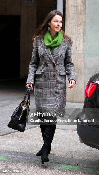 Marquis of Grinon Carlos Falco's wife Esther Dona is seen leaving a restaurant on April 12, 2018 in Madrid, Spain.