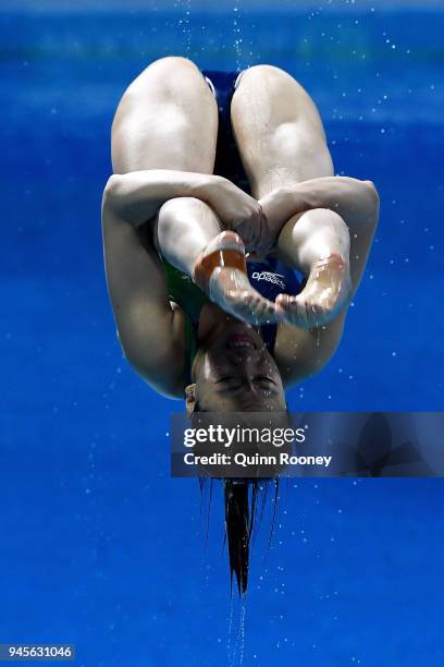 Julia Vincent of South Africa competes in the Women's 1m Springboard Diving Final on day nine of the Gold Coast 2018 Commonwealth Games at Optus...