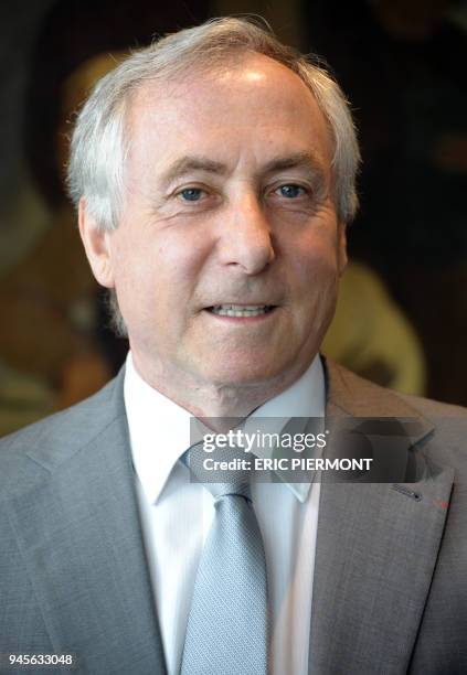 French bank Credit Agricole Chairman of the board Jean-Marie Sander poses prior to address a press conference at the bank headquarters in Paris on...