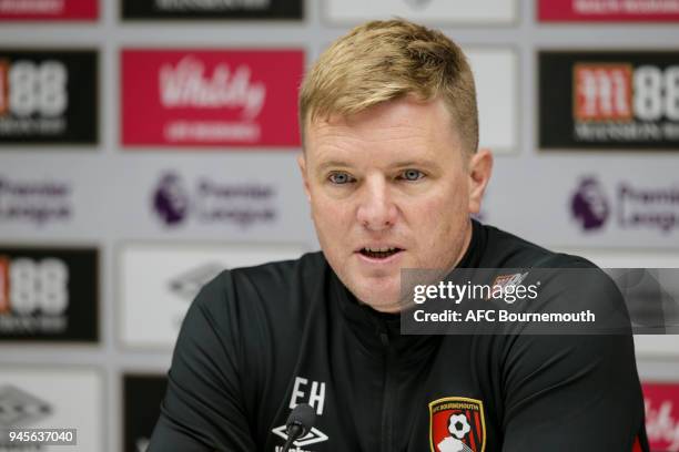 Bournemouth manager Eddie Howe during press conference at Vitality Stadium on April 13, 2018 in Bournemouth, England.