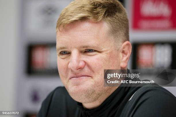 Bournemouth manager Eddie Howe during press conference at Vitality Stadium on April 13, 2018 in Bournemouth, England.