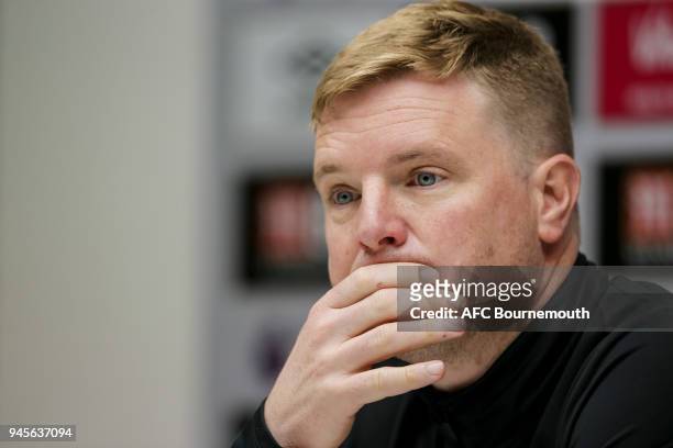 Bournemouth manager Eddie Howe during press conference at Vitality Stadium on April 13, 2018 in Bournemouth, England.