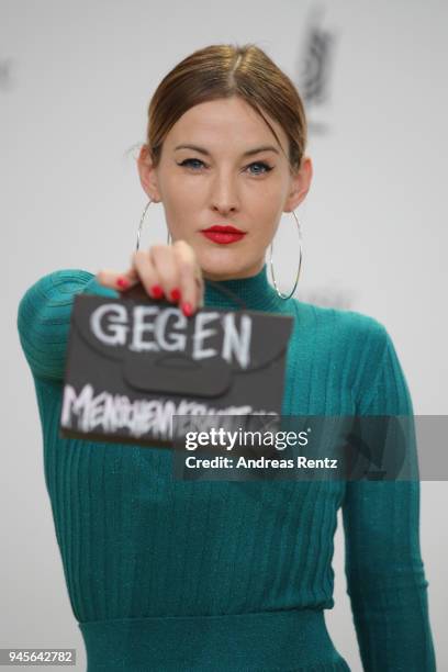 Jeannine Michaelsen arrives for the Echo Award at Messe Berlin on April 12, 2018 in Berlin, Germany.