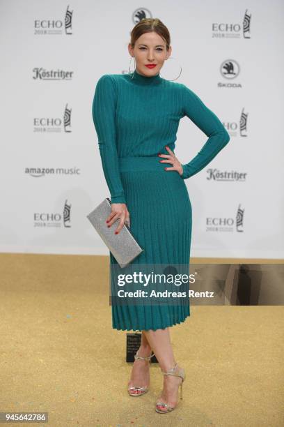 Jeannine Michaelsen arrives for the Echo Award at Messe Berlin on April 12, 2018 in Berlin, Germany.
