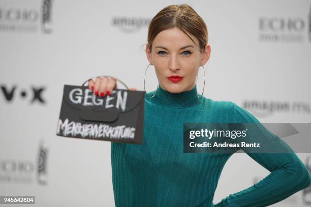 Jeannine Michaelsen arrives for the Echo Award at Messe Berlin on April 12, 2018 in Berlin, Germany.