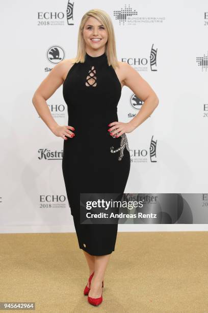 Beatrice Egli arrives for the Echo Award at Messe Berlin on April 12, 2018 in Berlin, Germany.