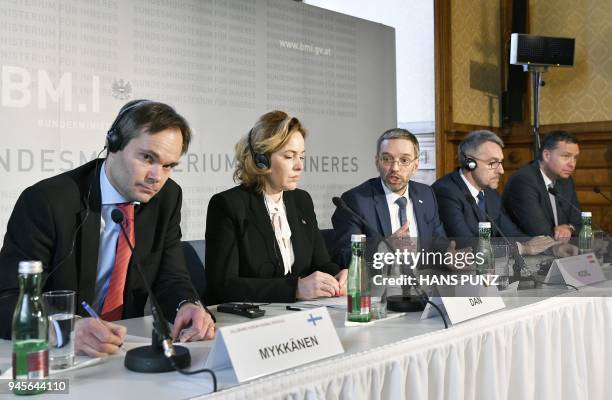 Interior Ministers, Finland's Kai Mykkänen, Romania's Carmen Daniela Dan, Austria's Herbert Kickl, Cech Republic's Lubomir Metnar and Germany's State...