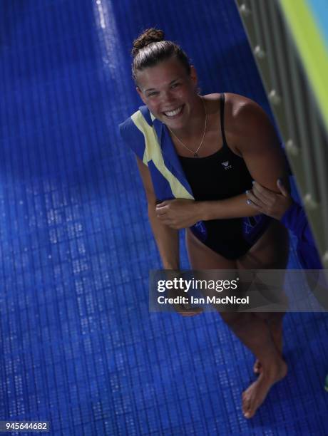 TGrace Reid of Scotland is seen after winning the Women's 1m Springboard final during Diving on day nine of the Gold Coast 2018 Commonwealth Games at...