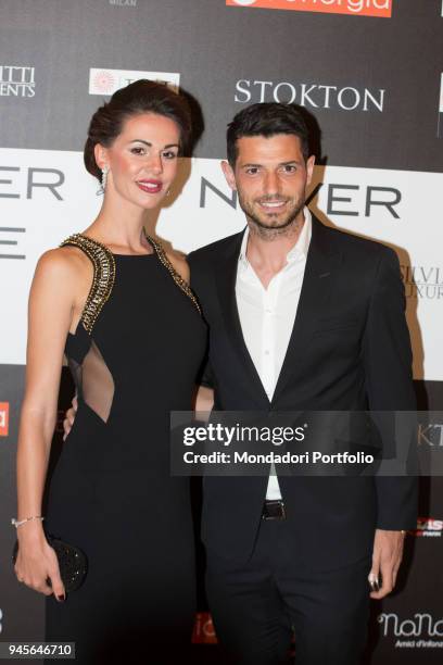 The football player Blerim Dzemaili and his wife Erjona Sulejmani attending the charity gala Never Give Up at The Westin Palace of Milan. Milan,...