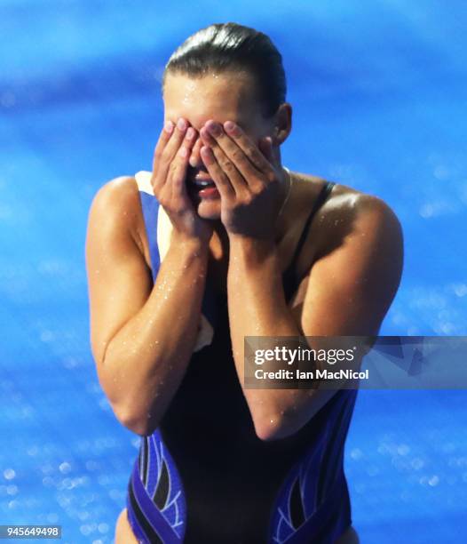 Grace Reid of Scotland is seen after winning the Women's 1m Springboard final during Diving on day nine of the Gold Coast 2018 Commonwealth Games at...