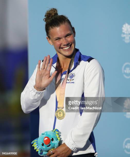 Grace Reid of Scotland is seen after winning the Women's 1m Springboard final during Diving on day nine of the Gold Coast 2018 Commonwealth Games at...