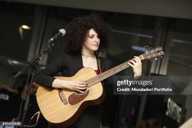 The singer Marianne Mirage in concert at the Samsung District for the Milan Furniture Fair. Milan, Italy. 6th April 2017