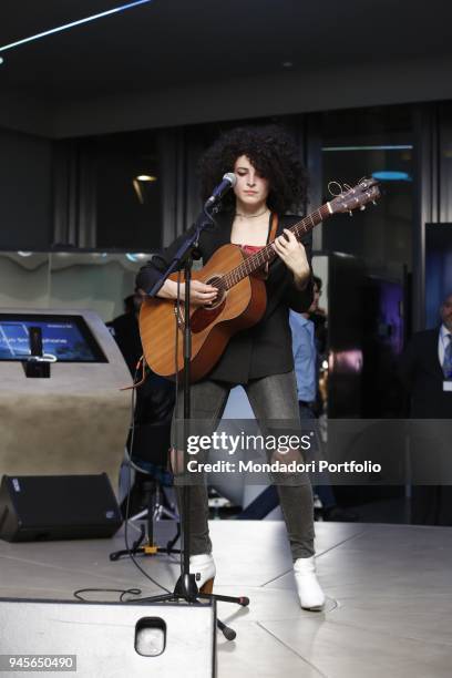 The singer Marianne Mirage in concert at the Samsung District for the Milan Furniture Fair. Milan, Italy. 6th April 2017