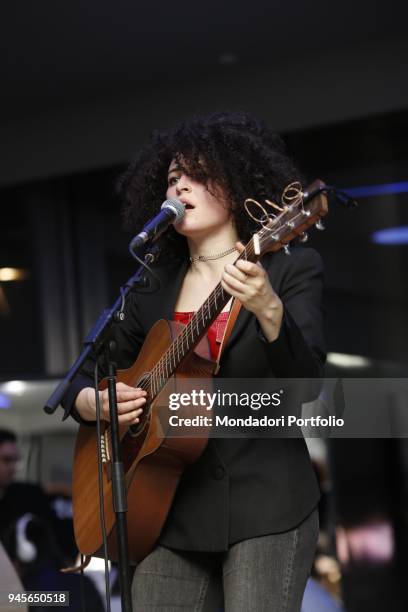 The singer Marianne Mirage in concert at the Samsung District for the Milan Furniture Fair. Milan, Italy. 6th April 2017