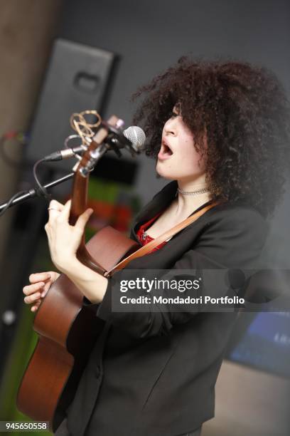 The singer Marianne Mirage in concert at the Samsung District for the Milan Furniture Fair. Milan, Italy. 6th April 2017