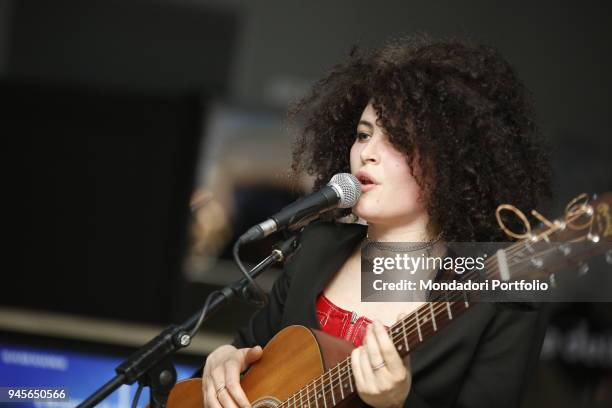 The singer Marianne Mirage in concert at the Samsung District for the Milan Furniture Fair. Milan, Italy. 6th April 2017