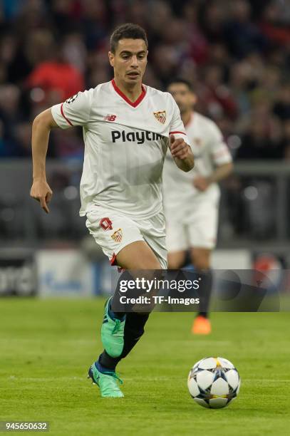 Wissam Ben Yedder of Sevilla controls the ball during the UEFA Champions League quarter final second leg match between Bayern Muenchen and Sevilla FC...