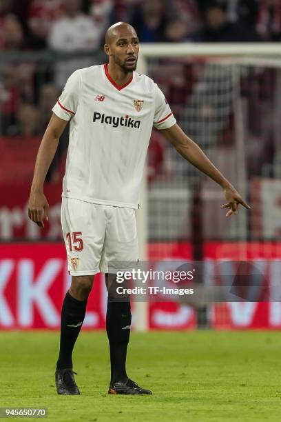 Steven N Zonzi of Sevilla gestures during the UEFA Champions League quarter final second leg match between Bayern Muenchen and Sevilla FC at Allianz...