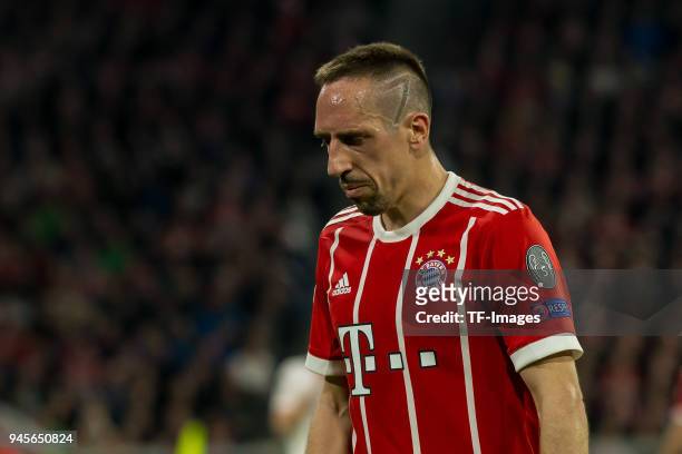 Franck Ribery of Muenchen looks on during the UEFA Champions League quarter final second leg match between Bayern Muenchen and Sevilla FC at Allianz...