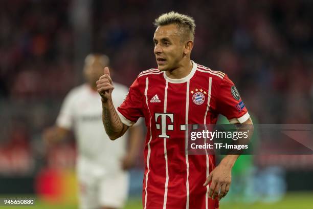 Rafinha of Muenchen gestures during the UEFA Champions League quarter final second leg match between Bayern Muenchen and Sevilla FC at Allianz Arena...