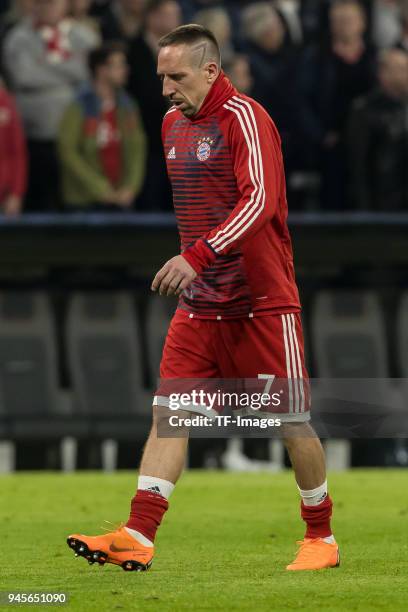 Franck Ribery of Muenchen looks on during the UEFA Champions League quarter final second leg match between Bayern Muenchen and Sevilla FC at Allianz...