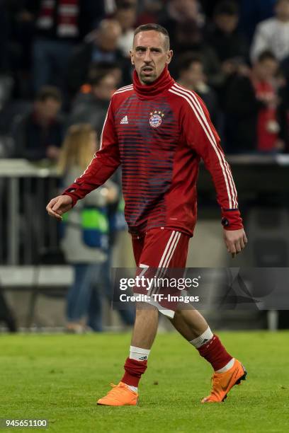 Franck Ribery of Muenchen looks on during the UEFA Champions League quarter final second leg match between Bayern Muenchen and Sevilla FC at Allianz...