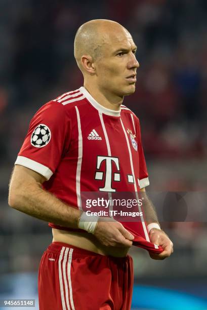 Arjen Robben of Muenchen looks on during the UEFA Champions League quarter final second leg match between Bayern Muenchen and Sevilla FC at Allianz...