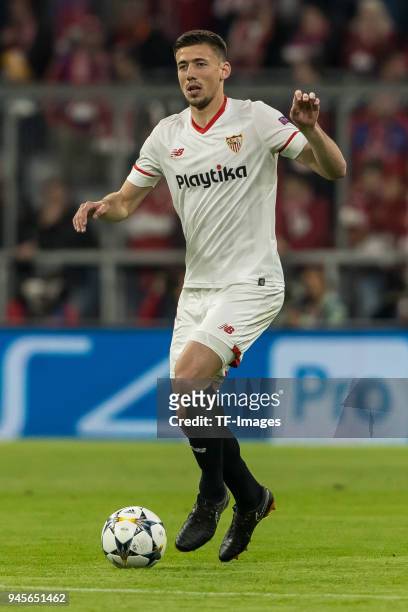 Clement Lenglet of Sevilla controls the ball during the UEFA Champions League quarter final second leg match between Bayern Muenchen and Sevilla FC...