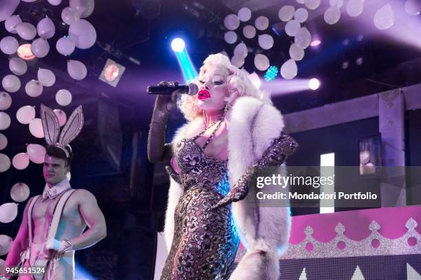 This image contains partial nudity) The American transgender model Amanda Lepore special guest at Muccassassina disco for the publishing of her first...