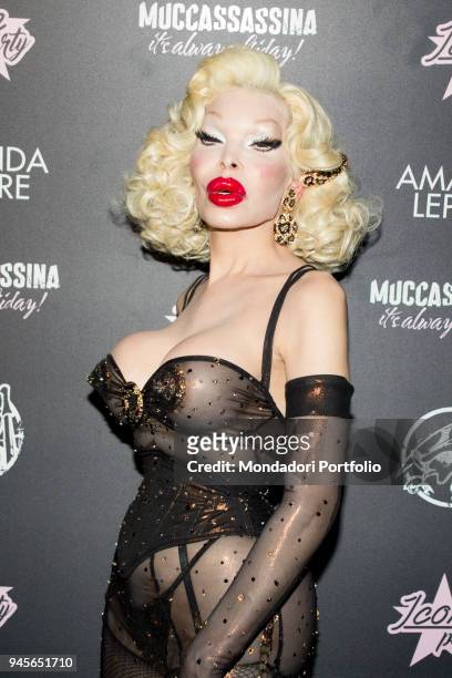 This image contains partial nudity) The American transgender model Amanda Lepore special guest at Muccassassina disco for the publishing of her first...