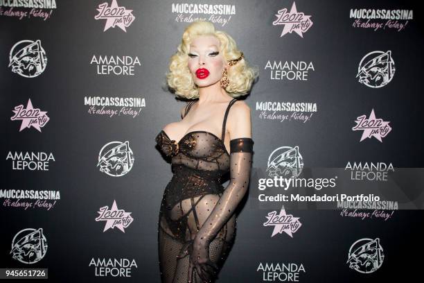 This image contains partial nudity) The American transgender model Amanda Lepore special guest at Muccassassina disco for the publishing of her first...