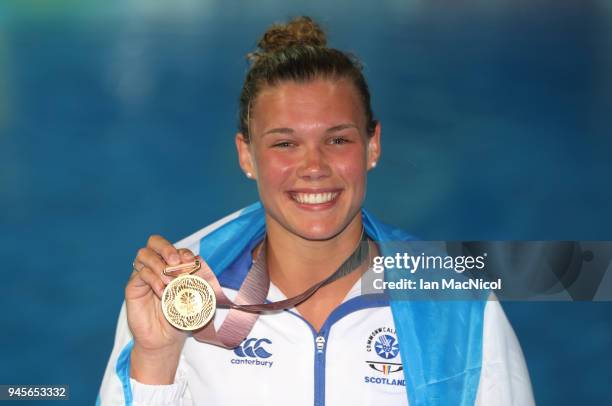 Grace Reid of Scotland is seen after winning the Women's 1m Springboard final during Diving on day nine of the Gold Coast 2018 Commonwealth Games at...