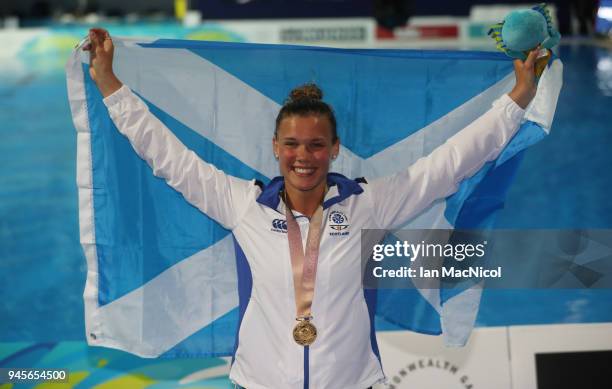 Grace Reid of Scotland is seen after winning the Women's 1m Springboard final during Diving on day nine of the Gold Coast 2018 Commonwealth Games at...