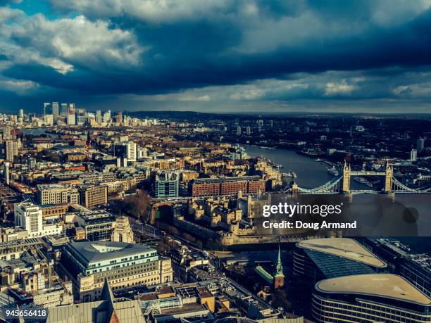 high angle view of  tower of london and surrounding cityscape - doug armand ストックフォトと画像