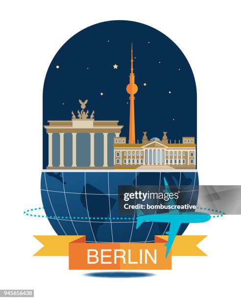 berlin city - berlin nacht stock-grafiken, -clipart, -cartoons und -symbole